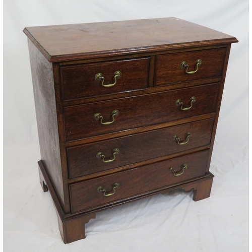 30 - Victorian style small chest of two short & three long drawers with brass drop handles, on bracket fe... 