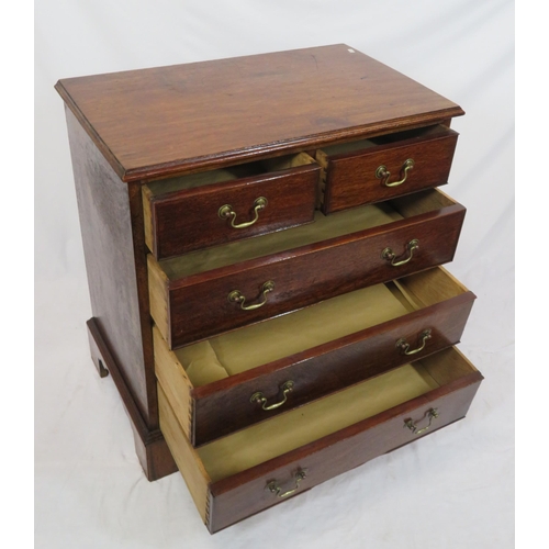 30 - Victorian style small chest of two short & three long drawers with brass drop handles, on bracket fe... 