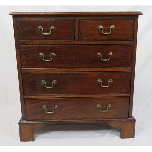 30 - Victorian style small chest of two short & three long drawers with brass drop handles, on bracket fe... 