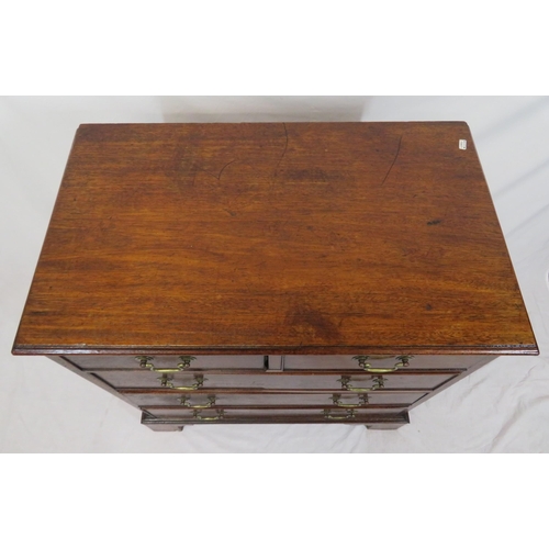 30 - Victorian style small chest of two short & three long drawers with brass drop handles, on bracket fe... 