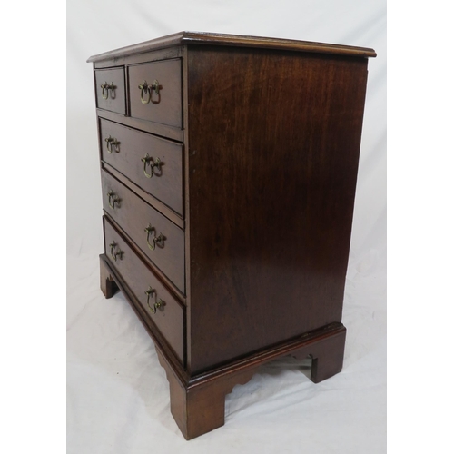 30 - Victorian style small chest of two short & three long drawers with brass drop handles, on bracket fe... 