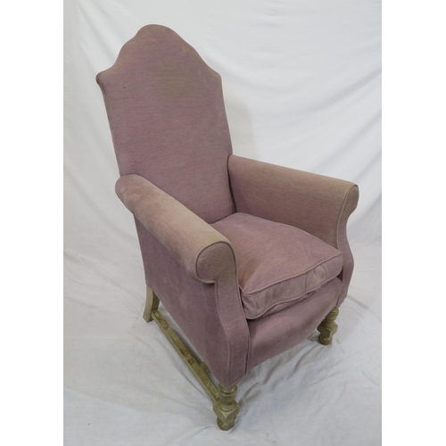 304 - Victorian pine armchair with domed back, serpentine fronted seat, columns with stretchers, & ball fe... 