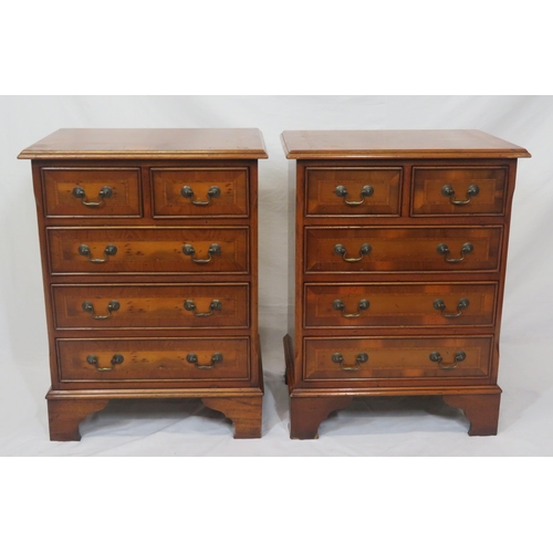 34 - Pair of  Edwardian style inlaid yew chests with two short & three long drawers, with drop handles, o... 