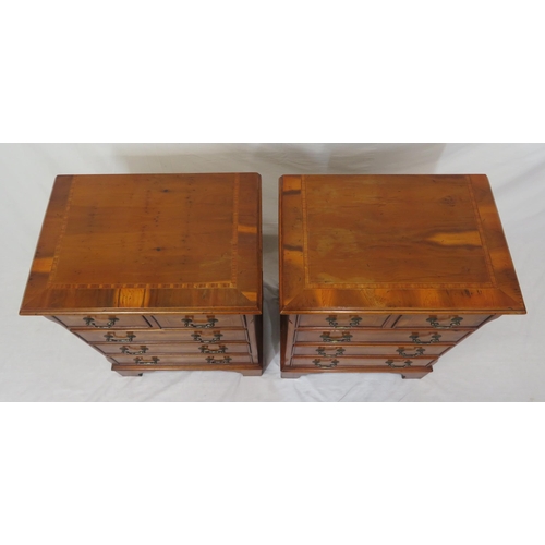 34 - Pair of  Edwardian style inlaid yew chests with two short & three long drawers, with drop handles, o... 