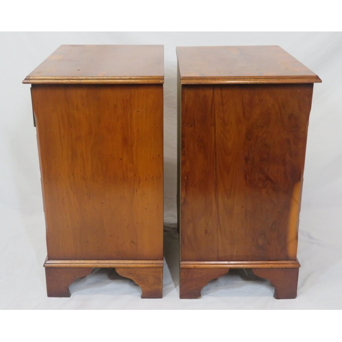 34 - Pair of  Edwardian style inlaid yew chests with two short & three long drawers, with drop handles, o... 