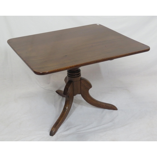 36 - Victorian mahogany square top occasional or coffee table with tip-up top, turned column, on hipped t... 