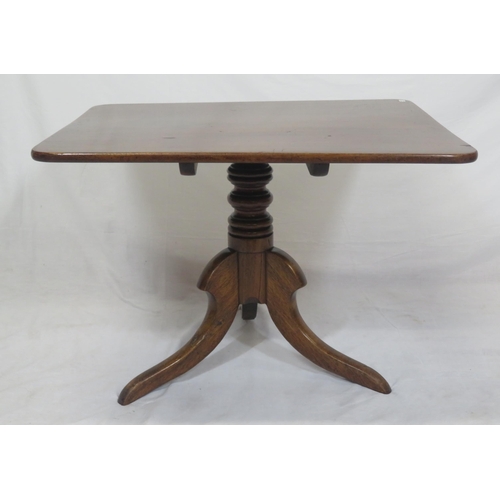 36 - Victorian mahogany square top occasional or coffee table with tip-up top, turned column, on hipped t... 