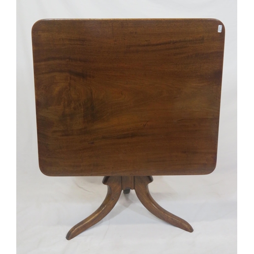 36 - Victorian mahogany square top occasional or coffee table with tip-up top, turned column, on hipped t... 