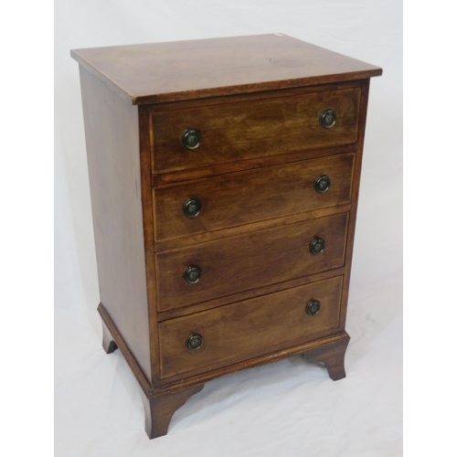 39 - Edwardian inlaid mahogany small chest of four drawers with round brass drop handles, on bracket feet