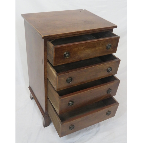 39 - Edwardian inlaid mahogany small chest of four drawers with round brass drop handles, on bracket feet