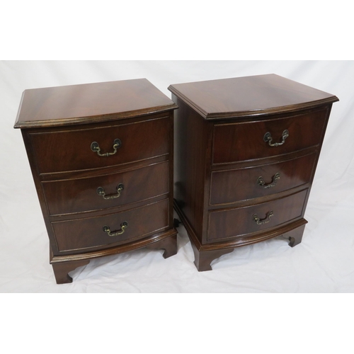 41 - Pair of Edwardian style bow fronted chests of three drawers with drop handles, on bracket feet