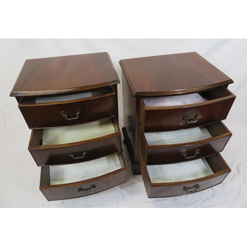 41 - Pair of Edwardian style bow fronted chests of three drawers with drop handles, on bracket feet