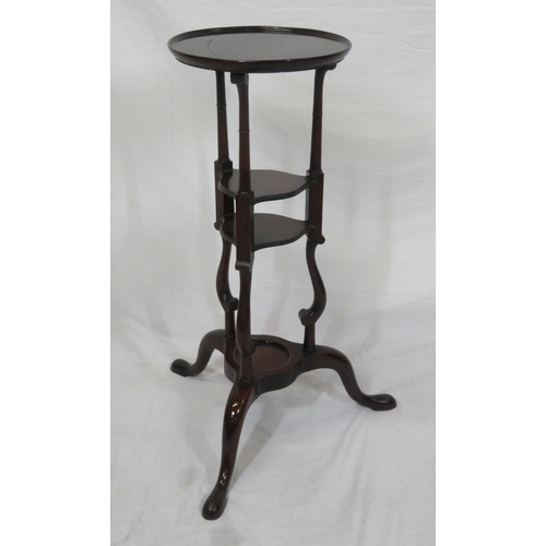 44 - Victorian mahogany three tier lamp or bust stand with shaped columns, on hipped tripod