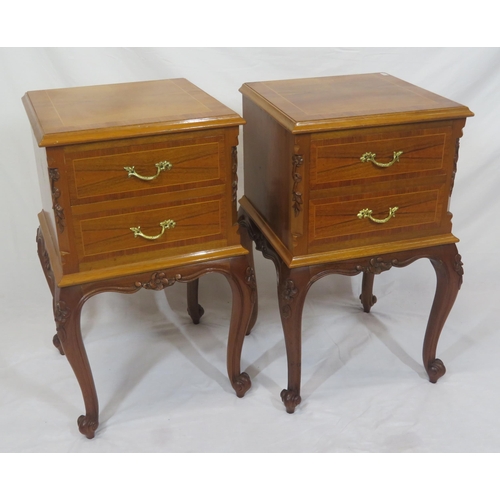 49 - Pair of Edwardian style inlaid & crossbanded mahogany chests with two drawers each, ormolu handles, ... 