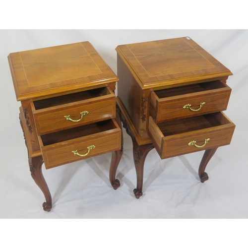 49 - Pair of Edwardian style inlaid & crossbanded mahogany chests with two drawers each, ormolu handles, ... 