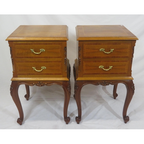 49 - Pair of Edwardian style inlaid & crossbanded mahogany chests with two drawers each, ormolu handles, ... 