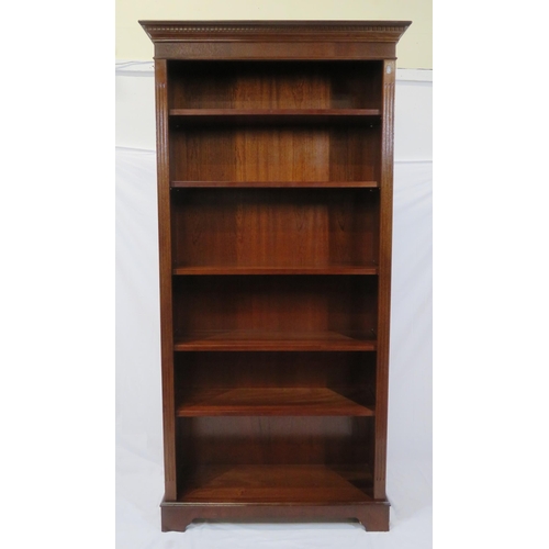 5 - Edwardian style mahogany bookcase with dentil frieze, adjustable shelving, on bracket feet