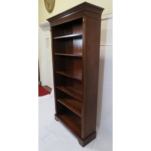 5 - Edwardian style mahogany bookcase with dentil frieze, adjustable shelving, on bracket feet