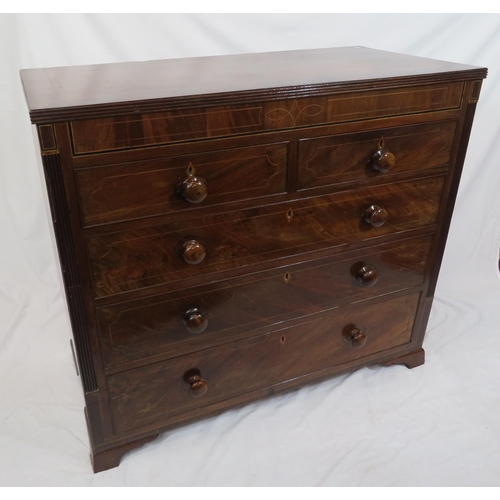 50 - Edwardian inlaid & crossbanded mahogany chest of two short & three long drawers with reeded borders ... 