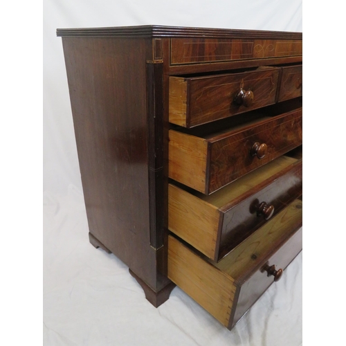 50 - Edwardian inlaid & crossbanded mahogany chest of two short & three long drawers with reeded borders ... 