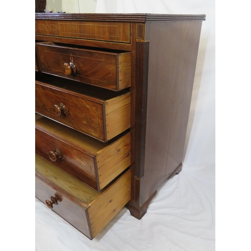 50 - Edwardian inlaid & crossbanded mahogany chest of two short & three long drawers with reeded borders ... 