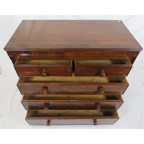 50 - Edwardian inlaid & crossbanded mahogany chest of two short & three long drawers with reeded borders ... 