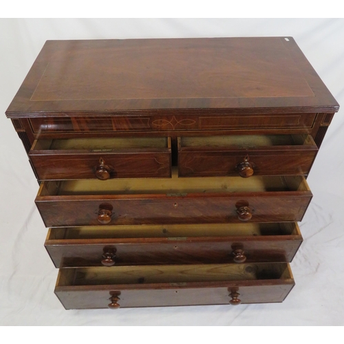 50 - Edwardian inlaid & crossbanded mahogany chest of two short & three long drawers with reeded borders ... 