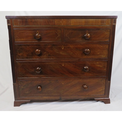 50 - Edwardian inlaid & crossbanded mahogany chest of two short & three long drawers with reeded borders ... 