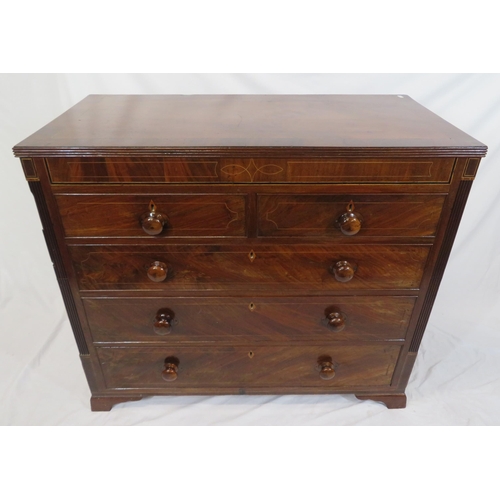 50 - Edwardian inlaid & crossbanded mahogany chest of two short & three long drawers with reeded borders ... 