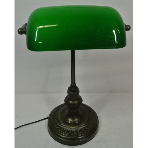 53 - Art Deco style bankers lamp with adjustable green glass tinted shade