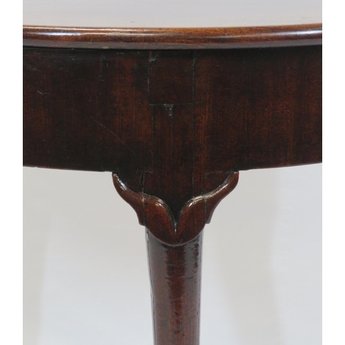 54 - Victorian mahogany demi-lune hall or side table with shaped frieze, foliate decorated cabriole legs ... 