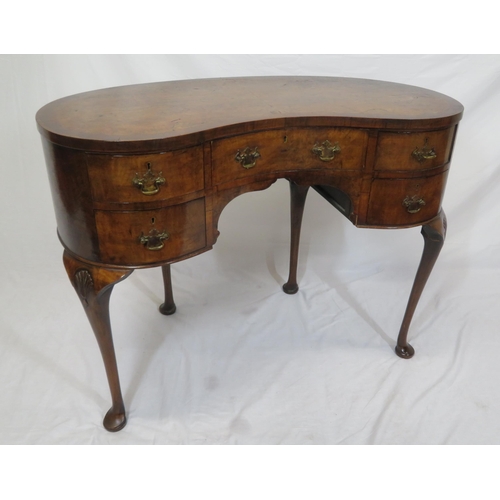 55 - Victorian inlaid walnut & mahogany kidney shaped occasional side table or desk, with shaped drawers,... 