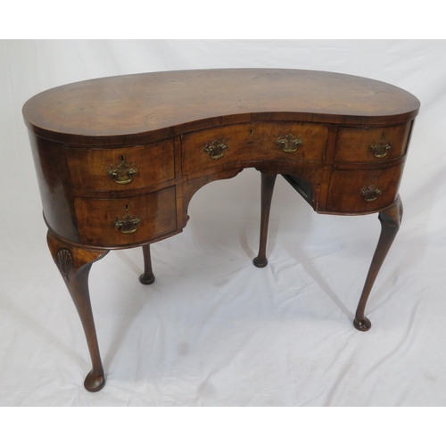 55 - Victorian inlaid walnut & mahogany kidney shaped occasional side table or desk, with shaped drawers,... 