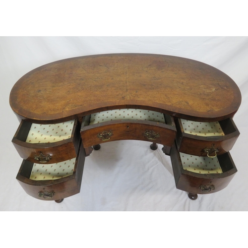 55 - Victorian inlaid walnut & mahogany kidney shaped occasional side table or desk, with shaped drawers,... 