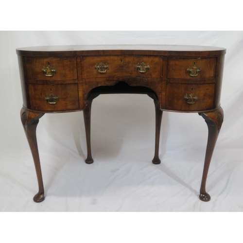 55 - Victorian inlaid walnut & mahogany kidney shaped occasional side table or desk, with shaped drawers,... 