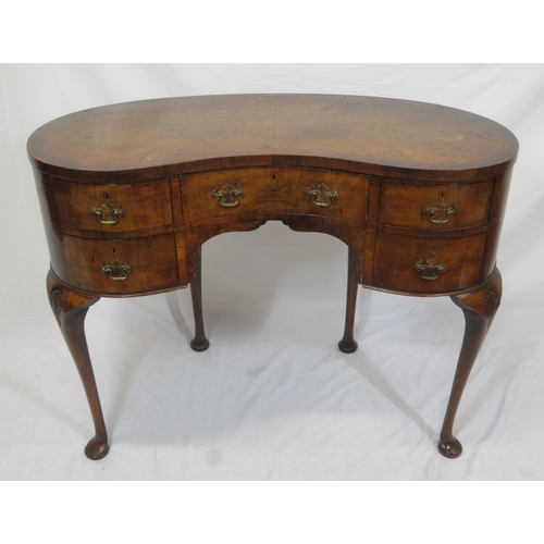 55 - Victorian inlaid walnut & mahogany kidney shaped occasional side table or desk, with shaped drawers,... 