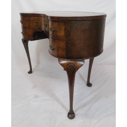 55 - Victorian inlaid walnut & mahogany kidney shaped occasional side table or desk, with shaped drawers,... 