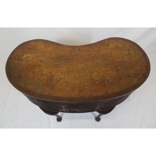 55 - Victorian inlaid walnut & mahogany kidney shaped occasional side table or desk, with shaped drawers,... 