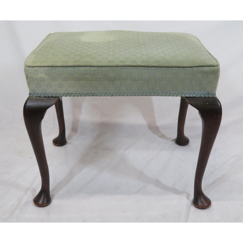 57 - Victorian mahogany upholstered stool with cabriole legs with pad feet