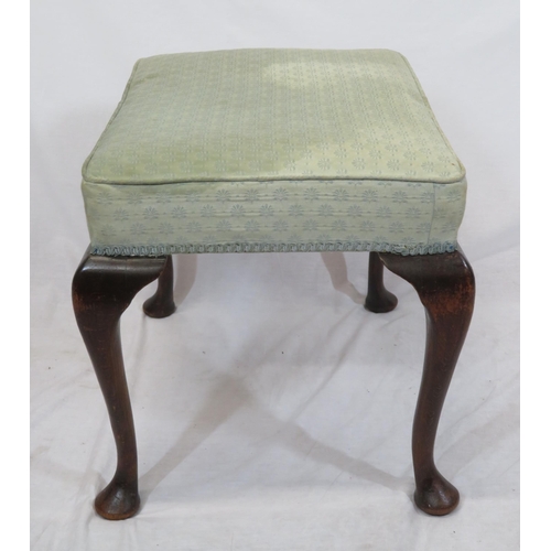 57 - Victorian mahogany upholstered stool with cabriole legs with pad feet