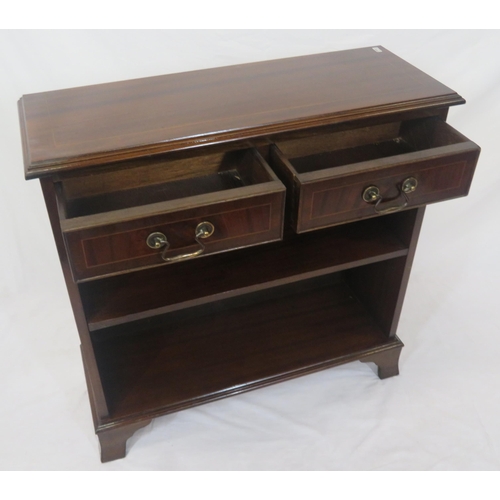 6 - Edwardian design small bookcase with two drawers, drop handles, adjustable shelving, on bracket feet