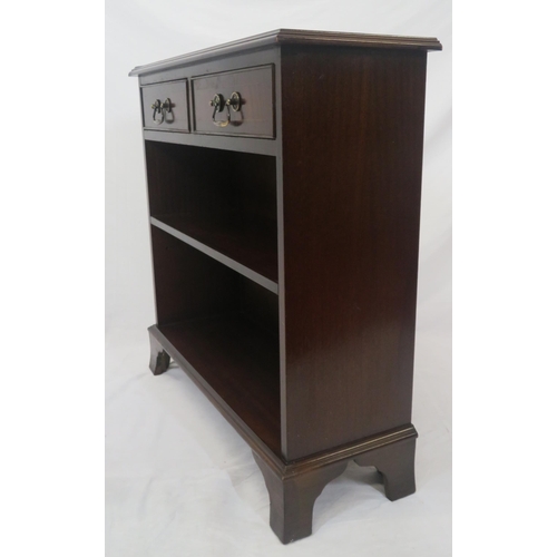 6 - Edwardian design small bookcase with two drawers, drop handles, adjustable shelving, on bracket feet