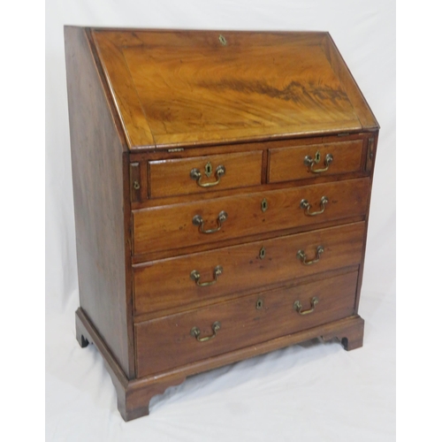 60 - Georgian mahogany bureau with drop-down front, pull-out supports, interior fitted with drawers & pre... 