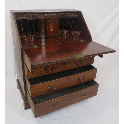 60 - Georgian mahogany bureau with drop-down front, pull-out supports, interior fitted with drawers & pre... 