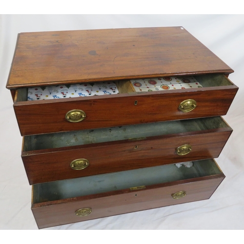 75 - Victorian mahogany chest of three drawers of graduating sizes, with brass drop handles, on bracket f... 