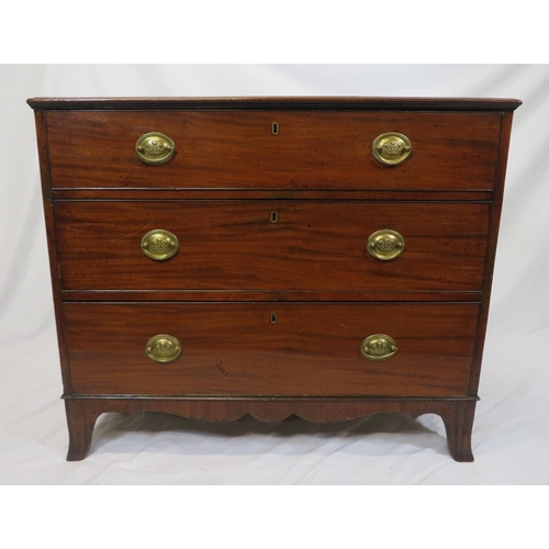 75 - Victorian mahogany chest of three drawers of graduating sizes, with brass drop handles, on bracket f... 