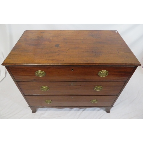 75 - Victorian mahogany chest of three drawers of graduating sizes, with brass drop handles, on bracket f... 