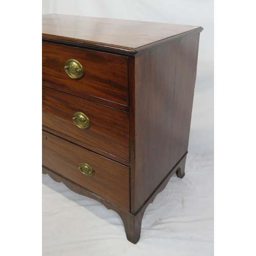 75 - Victorian mahogany chest of three drawers of graduating sizes, with brass drop handles, on bracket f... 