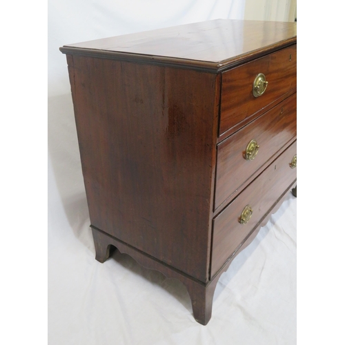 75 - Victorian mahogany chest of three drawers of graduating sizes, with brass drop handles, on bracket f... 