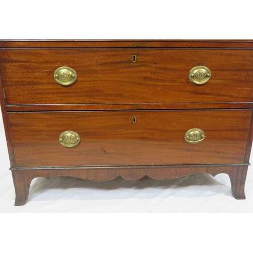 75 - Victorian mahogany chest of three drawers of graduating sizes, with brass drop handles, on bracket f... 